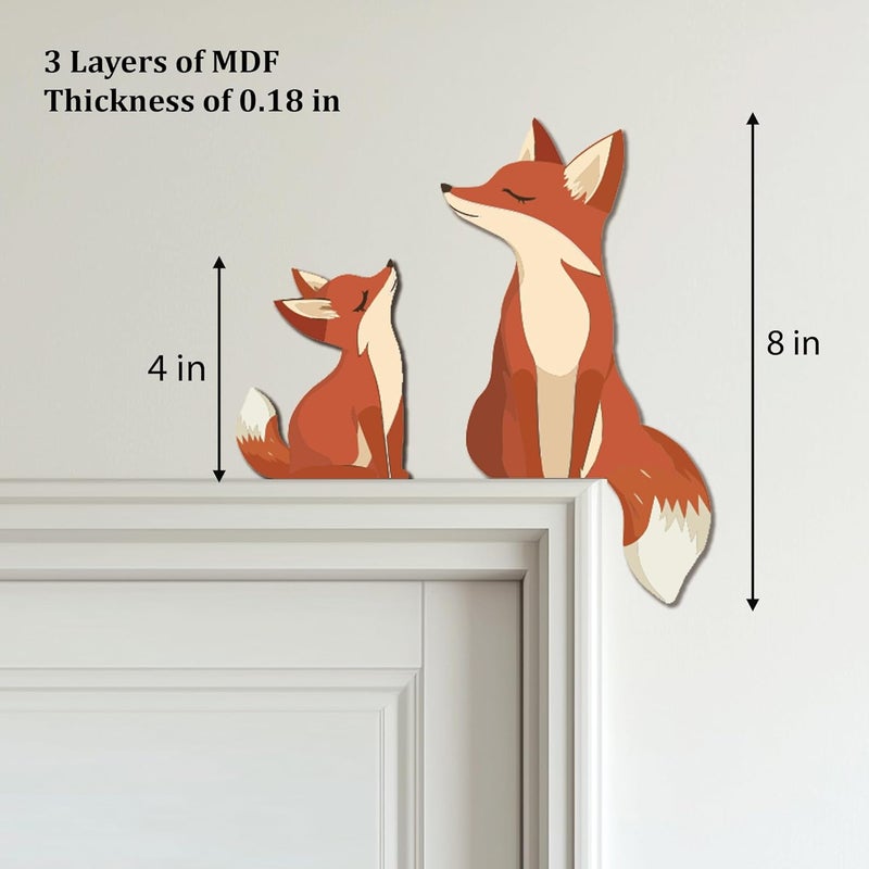 ZEARPT 2 Cute Wooden Foxes Door Topper Home Frame Decor Little Fox Door Corner Thanksgiving Gift for Mom/Dad Woodland Nursery Art 8 inches - Image 3